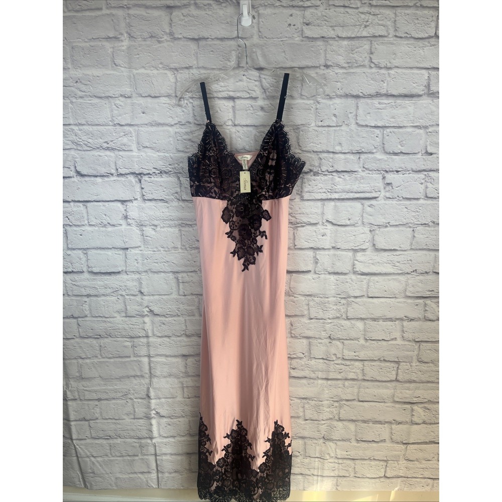 Soma NWT Y2K Romantic Babydoll Slip Dress Lingerie Pink Black Floral Lace Size L